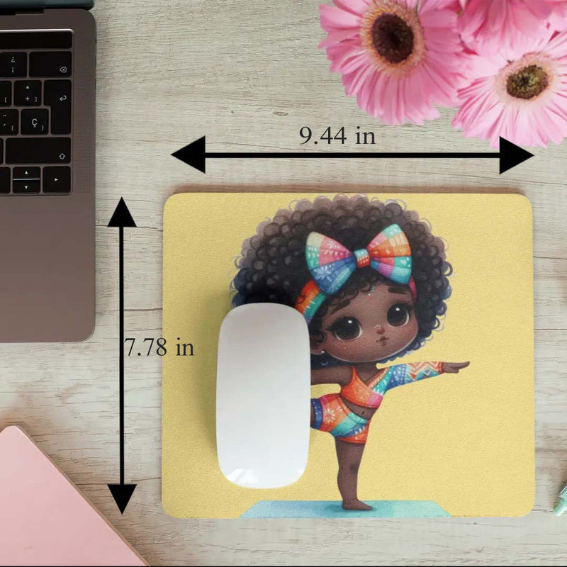 Afro Girl Yoga Pose Non-Slip Computer Mousepad Mouse Pad